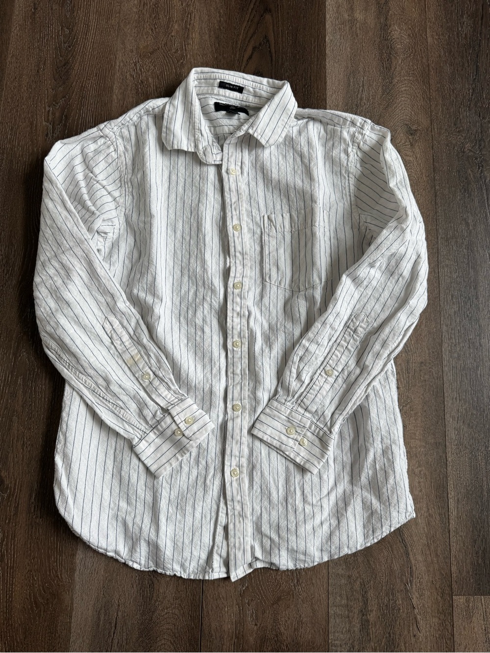 Banana Republic White Linen Shirt with Blue Pinstripes Men’s Size Large